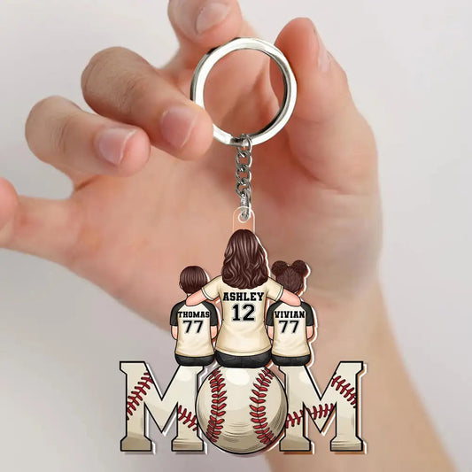Custom Keychain with Mom and Kids in Jerseys – Personalized Gift
