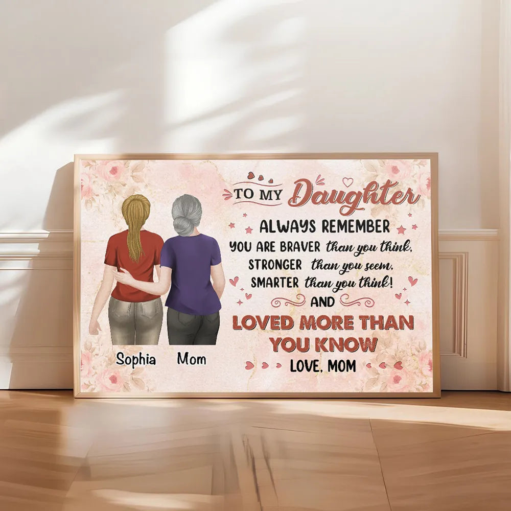 Personalized Mother and Daughter Poster, Always Remember You Are Braver Quote, Unique Gift for Mom or Daughter