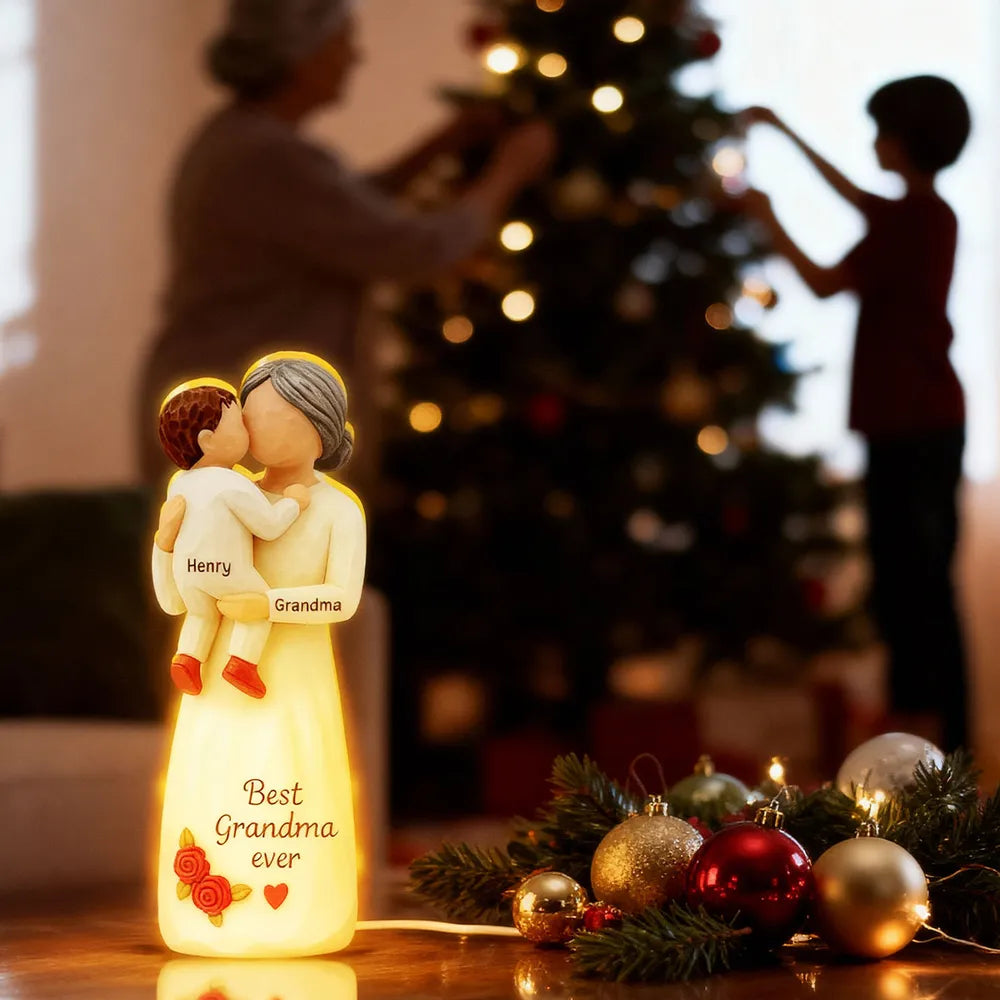 Acrylic Light Box, Hugging Grandma & Grandchild, Warm Glow for Bedroom or Shelf, a unique gift with 'I love you'