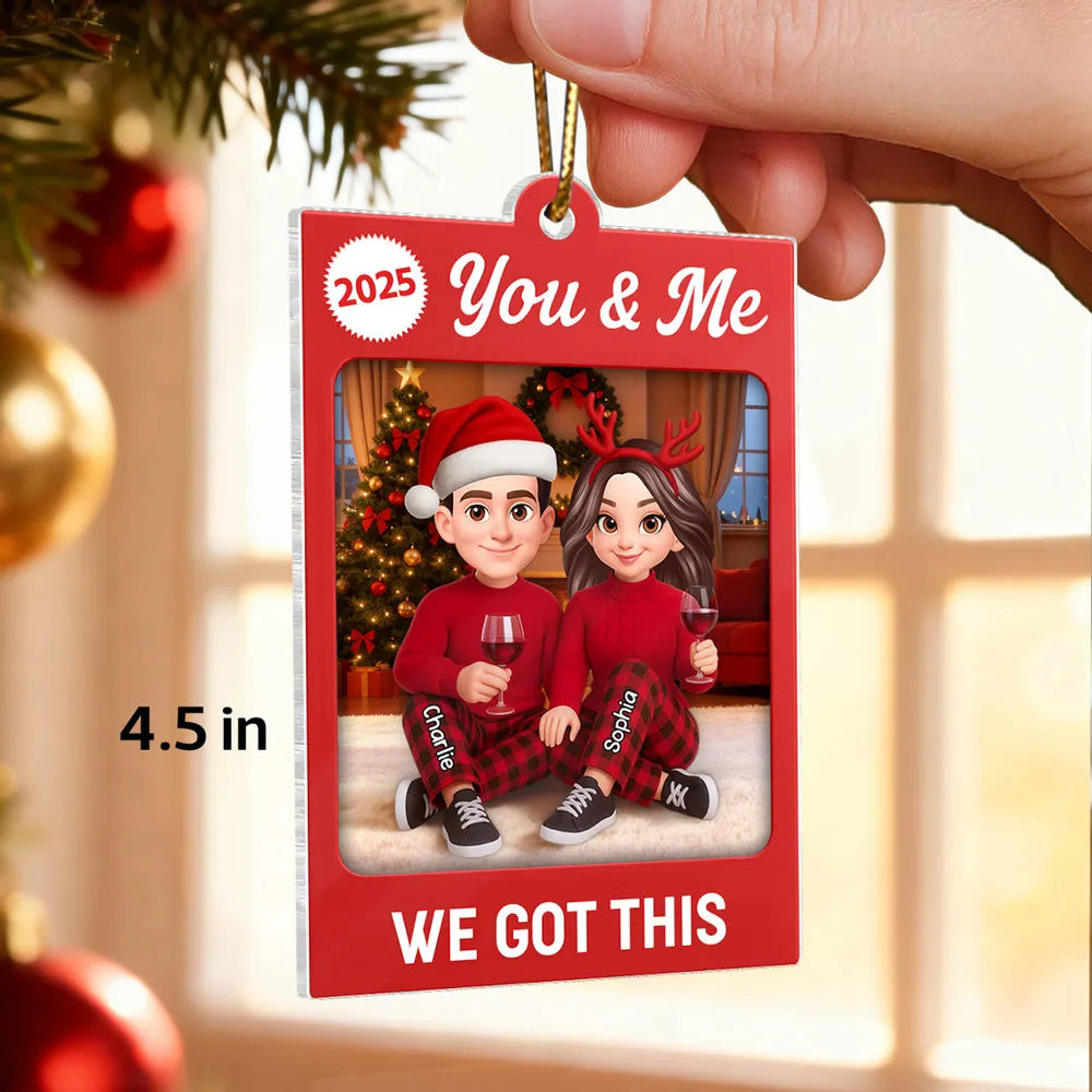 Personalized Acrylic Ornament for Couple – You & Me Christmas Decor, Cozy Cartoon Style, Unique Romantic Holiday Gift