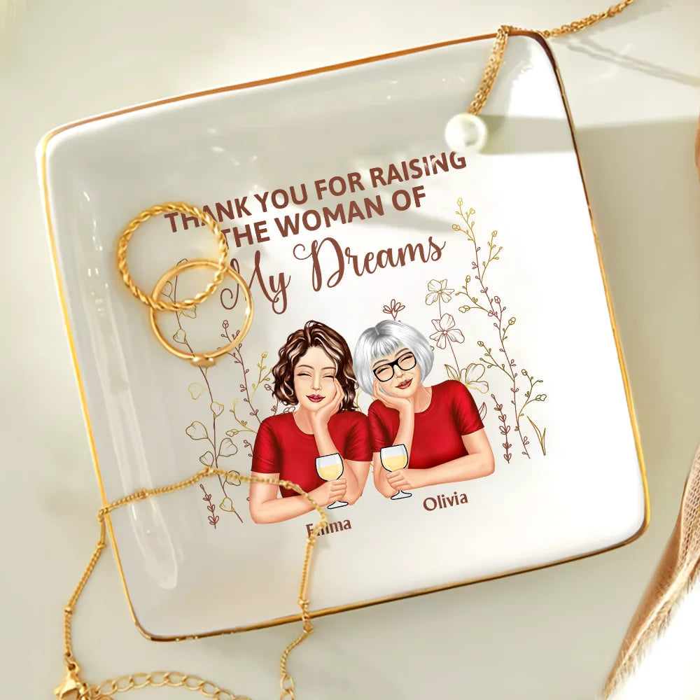 Thank You for Raising Me – Personalized Ceramic Jewelry Dish for Mother with Custom Names, Perfect Gift for Mother’s Day, Birthdays, or Special Occasions