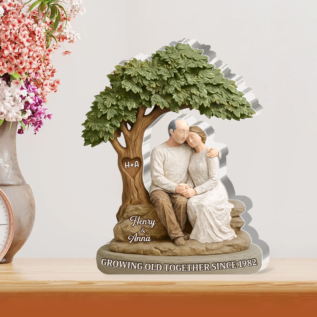 Shaped Acrylic Block Plaque Personalized Keepsake, Growing Old Together Couple Scene, Heartwarming Shelf Decor, Creative Gift