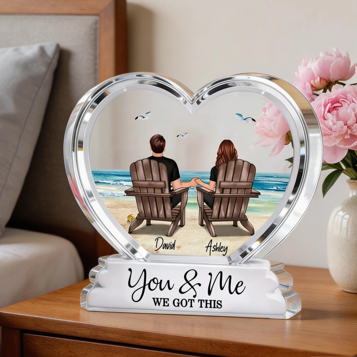 Personalized Shaped Acrylic Block Plaque, You & Me We Got This Beach Couple Holding Hands, Unique Gift for Partner