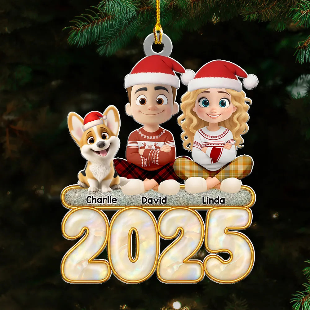 2025 Couple & Dog Acrylic Ornament – Personalized Christmas Keepsake, High-Clarity Collectible Gift for Families