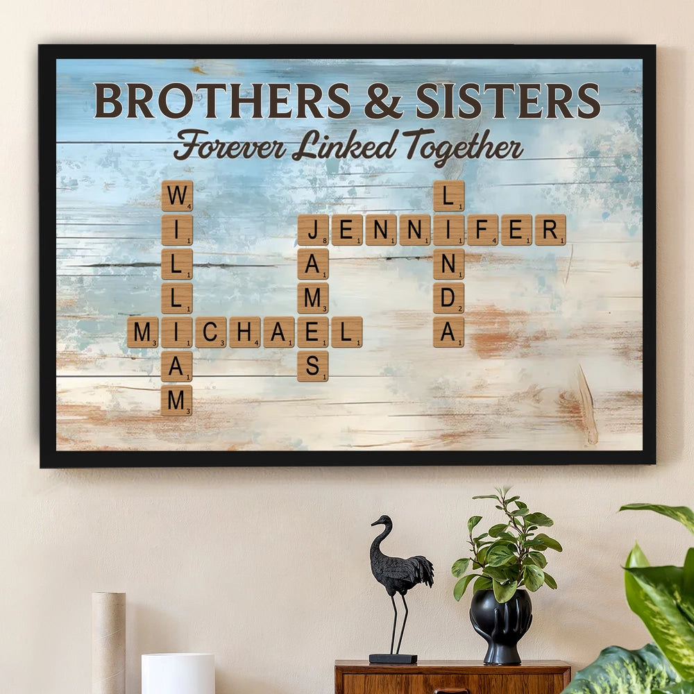 Personalized Brothers & Sisters Poster – Custom Name Crossword Wall Art, Heartwarming Sibling Gift & Unique Home Decor