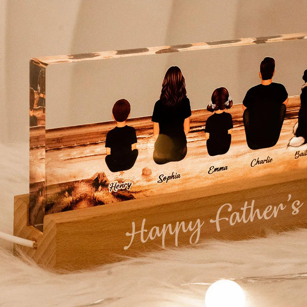 Block LED Light Plaque with Family Back View, Warm Father's Day Design, Bright and Heartfelt Gift for Dad
