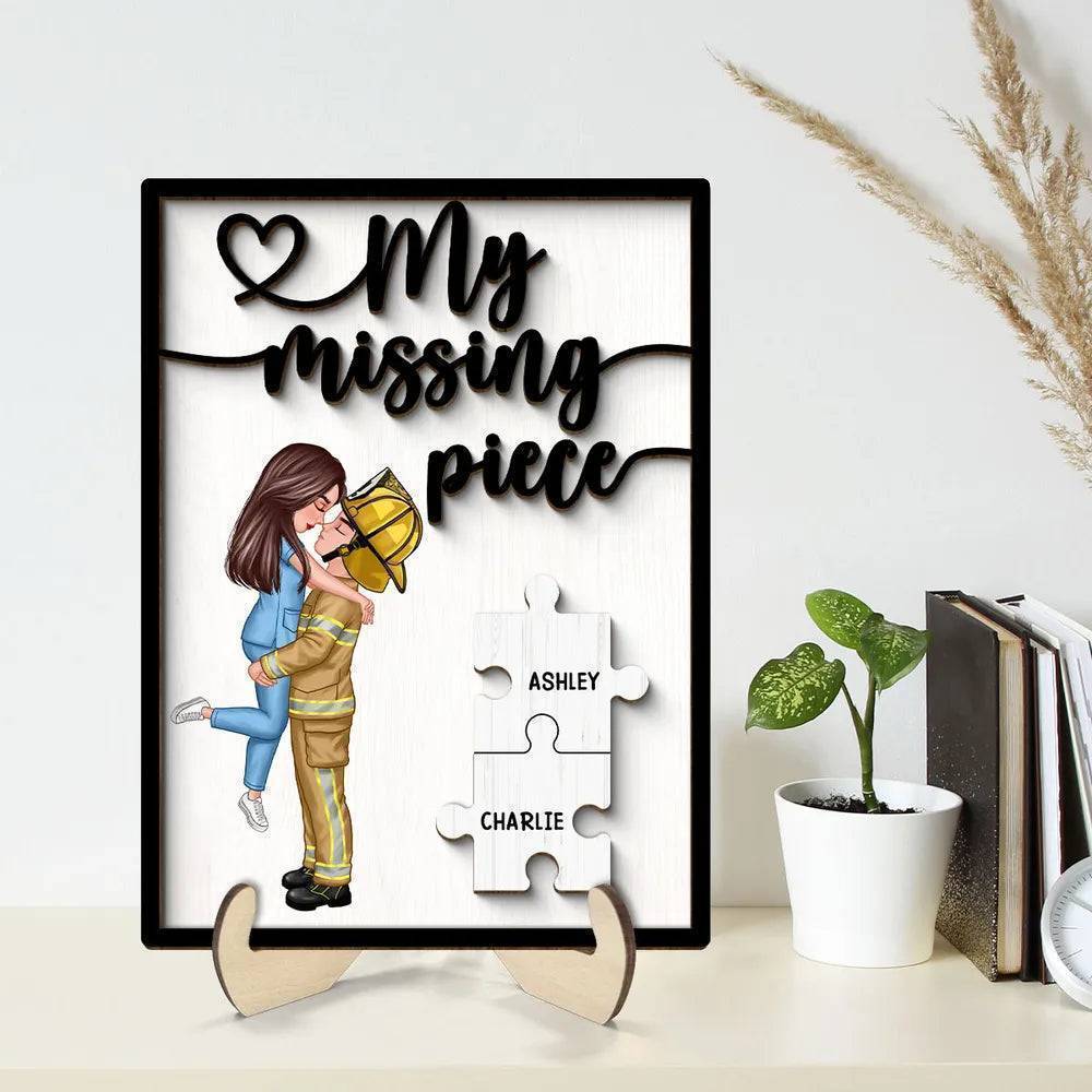 My Missing Piece - Personalized 2-Layer Wooden Plaque for Heroes - Firefighters, Nurses, Police Officers - Romantic Gift for Valentine's & Anniversaries