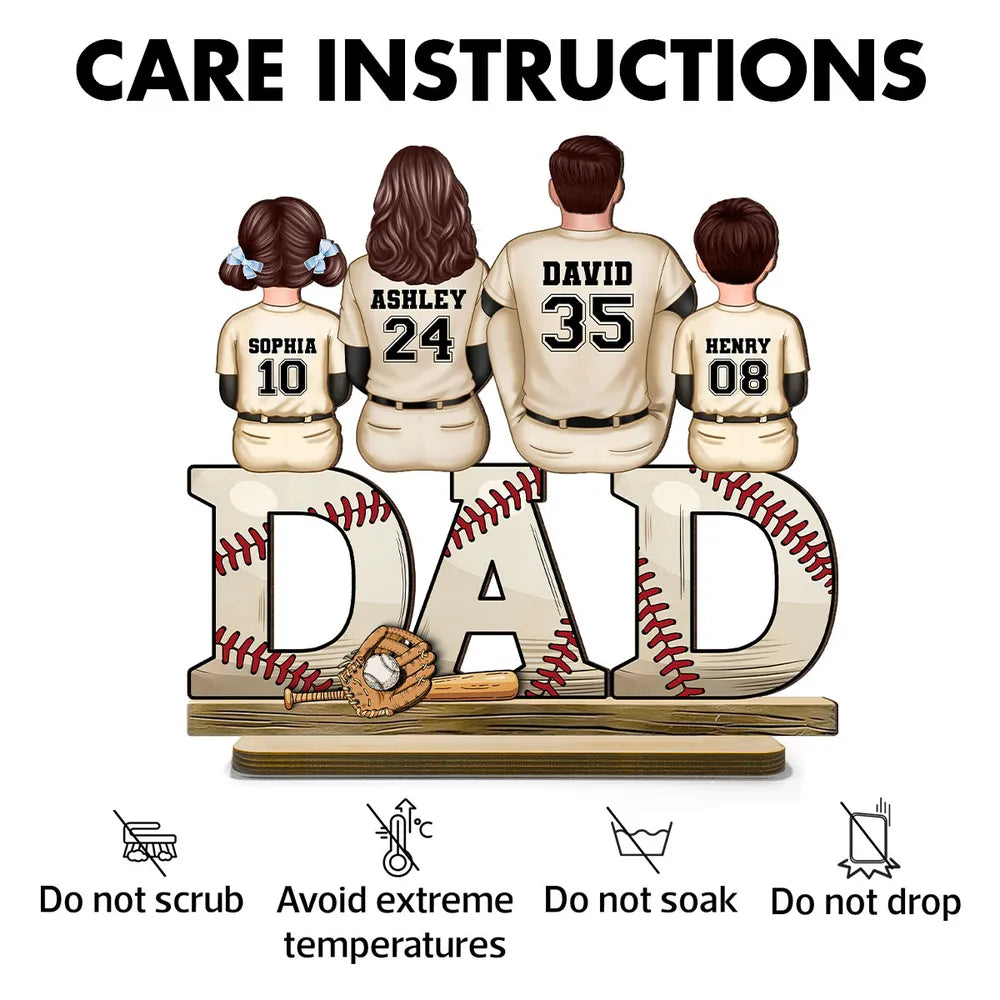 Family Baseball Theme – Custom Wooden Plaque for Dad, Personalized with Family Members and Jerseys – Ideal Father’s Day Gift