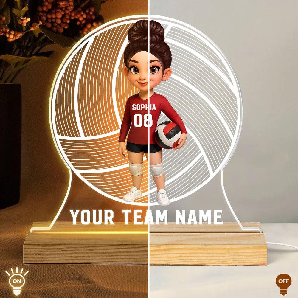 Custom Volleyball LED Light Plaque – Personalized LED Lamp, Perfect Gift for Teammates or Sports Lovers