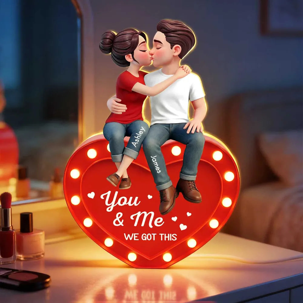 Personalized Acrylic Light Box Kissing Couple on Heart You & Me Warm Glow Bedroom Decor Unique Gift for Couples