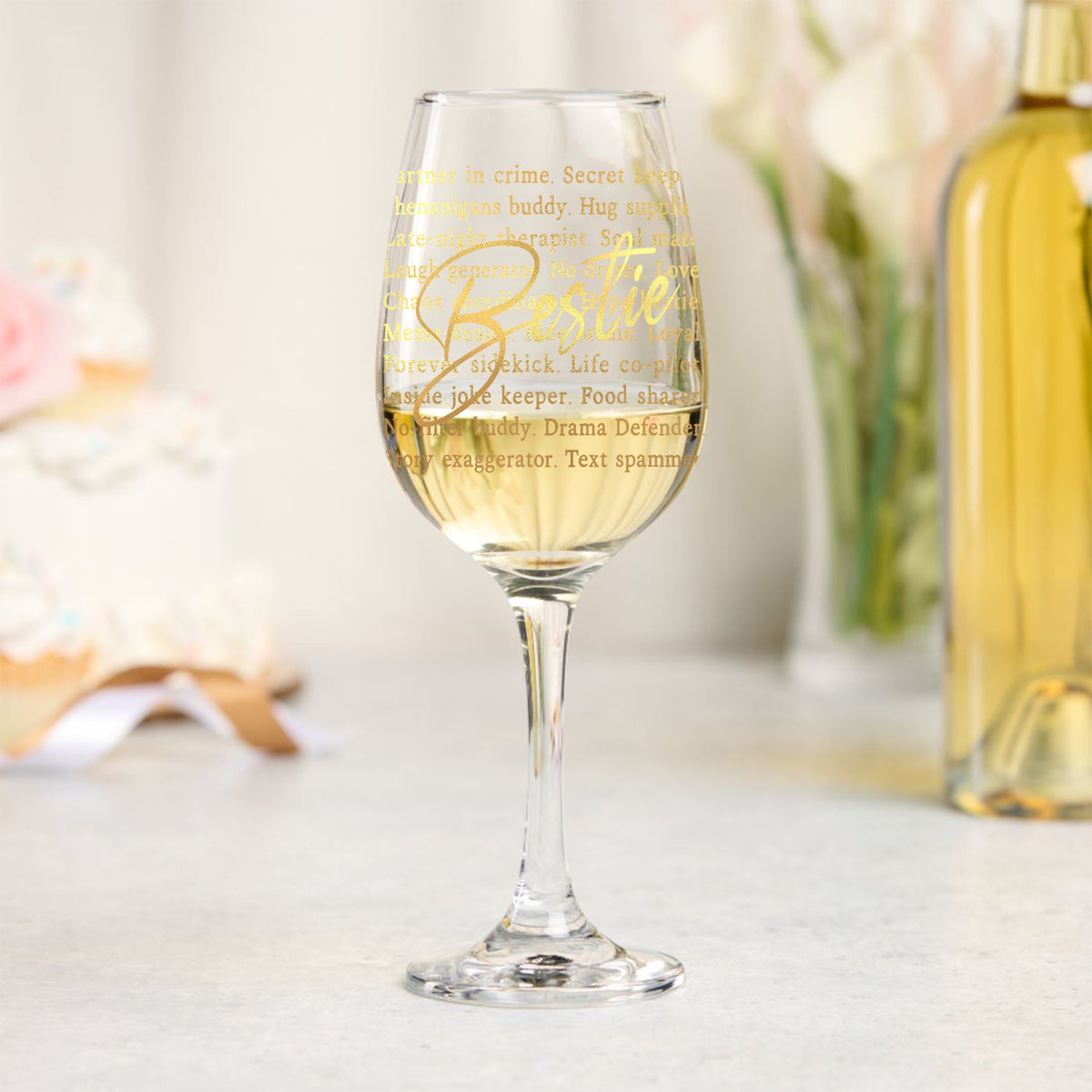 Bestie Partner In Crime - Personalized Bestie Wine Glass With Long Stem