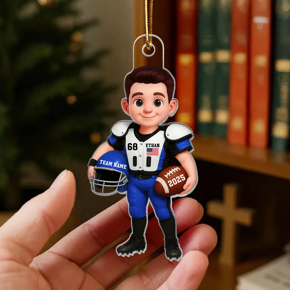 Acrylic Ornament - Personalized American Football Player for Christmas Tree, Cute Decor, Unique Gift for Kids & Sports Fans