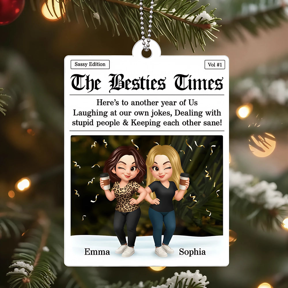 Best Friends Acrylic Ornament with Fun Newspaper-Style Illustration, Unique Design, Perfect Gift for Friendship