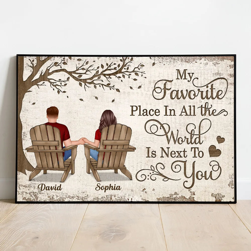Back View Couple Sitting Under Tree – Personalized Poster, Keychain, Plaque, Pillow & More, Anniversary Gift for Him or Her