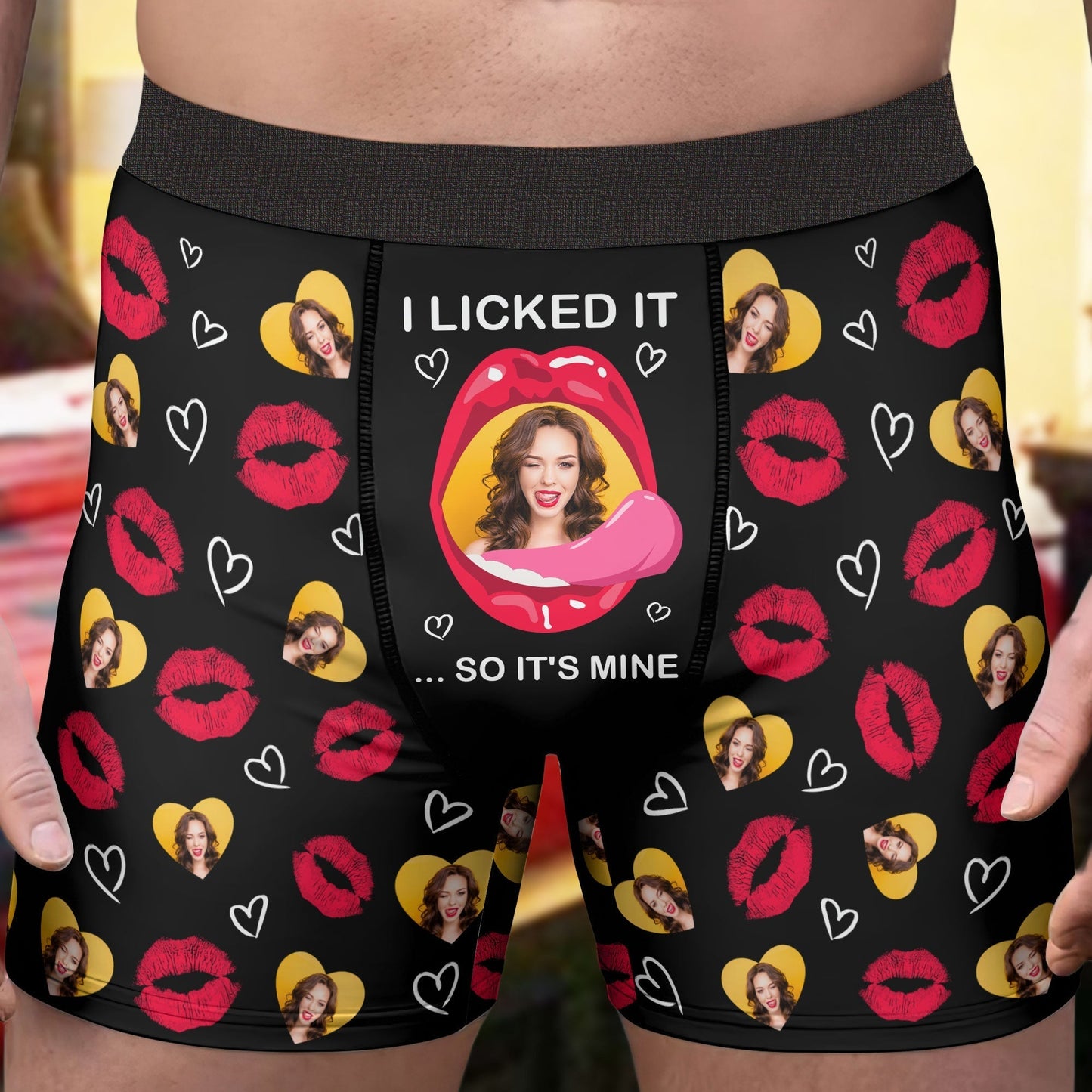 "I Licked It So It’s Mine – Funny Personalized Boxer Briefs for Husband with Your Face"