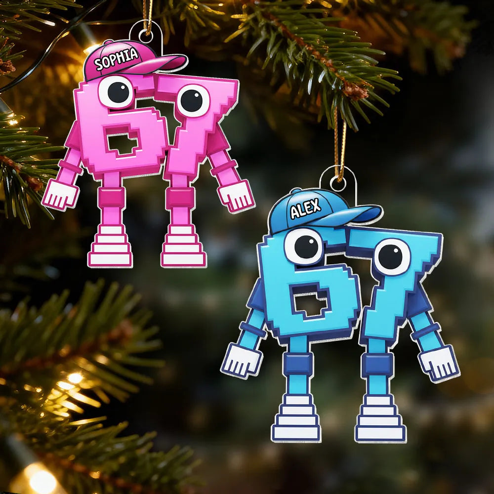 Pixel Number Acrylic Ornament For Kids Gaming Tree Decor Unique Gift For Young Gamers