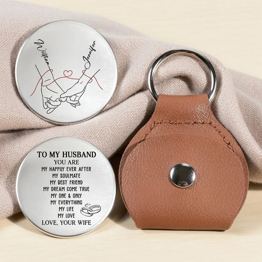 Personalized Pocket Hug Token For Husband, Holding Hands Line Art, A Unique Romantic Gift He Can Carry Daily