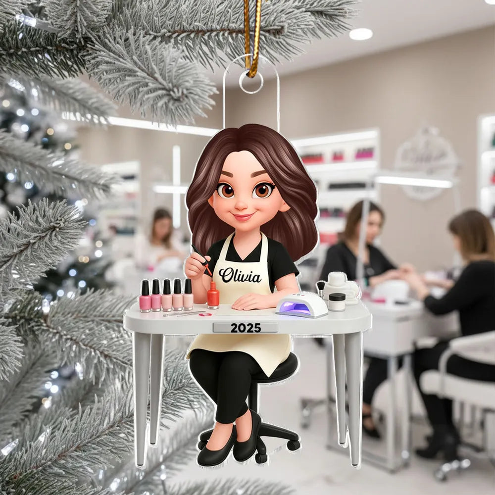 Personalized Nail Technician Acrylic Keychain, Cute Salon Desk Cartoon Charm, Unique Gift for Her