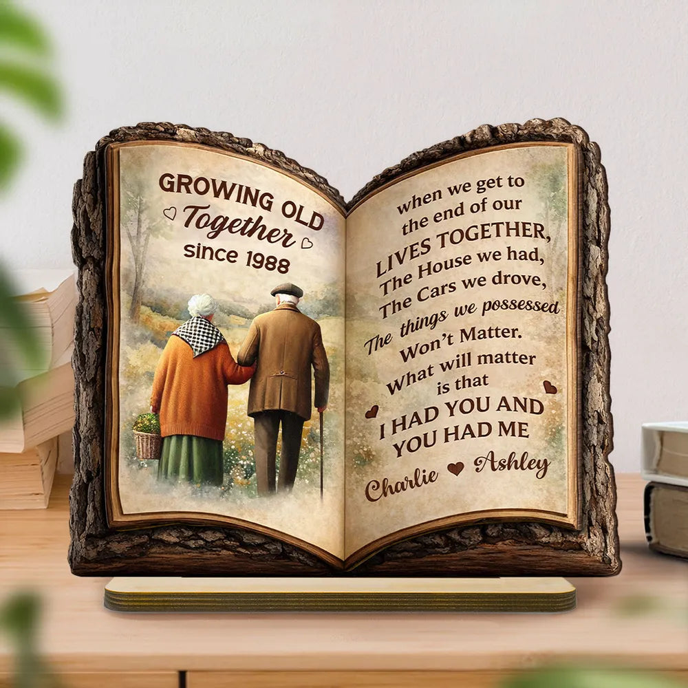 Personalized 2-Layer Wooden Plaque Open Book Couple Walking Together, Heartfelt Keepsake Decor, Unique Gift for Husband & Wife