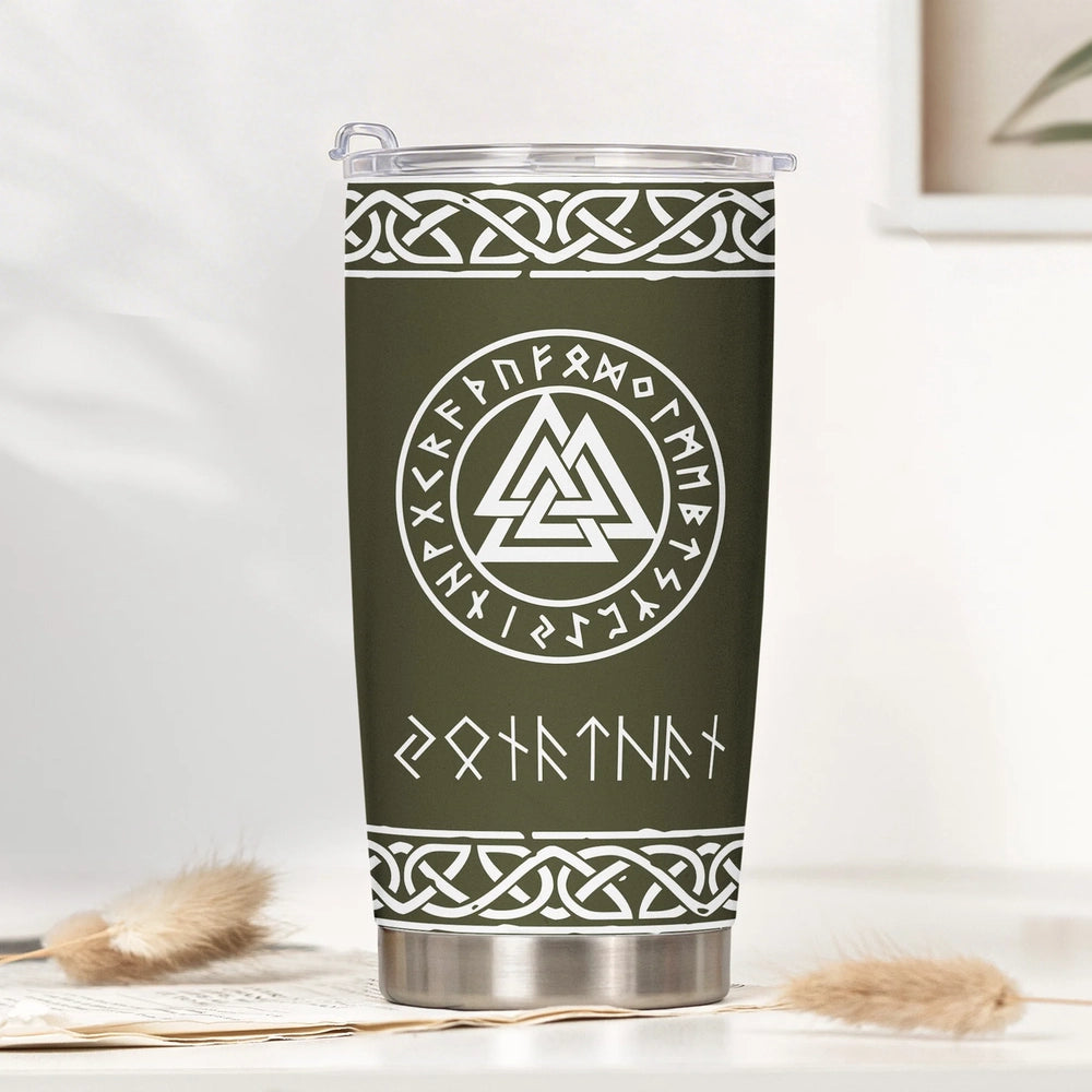 Norse Mythology Insulated Travel Tumbler, Personalized Rune Name Look - Sleek Celtic Knot Style, Creative Gift for Any Viking Fan