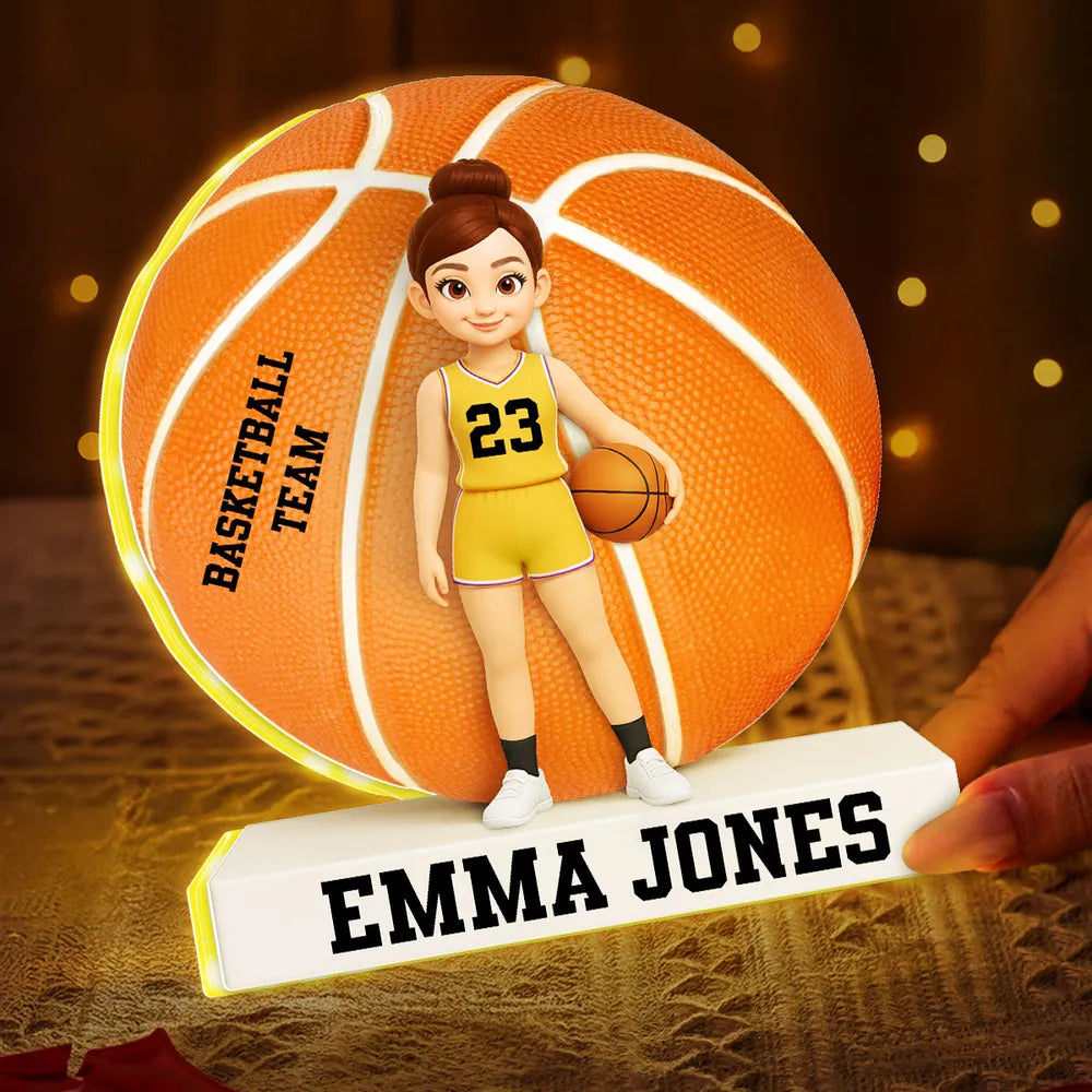 Custom Basketball Team Acrylic Light Box with Cute Player Illustration – Warm Atmosphere Light and Memorable Gift for Sports Lovers