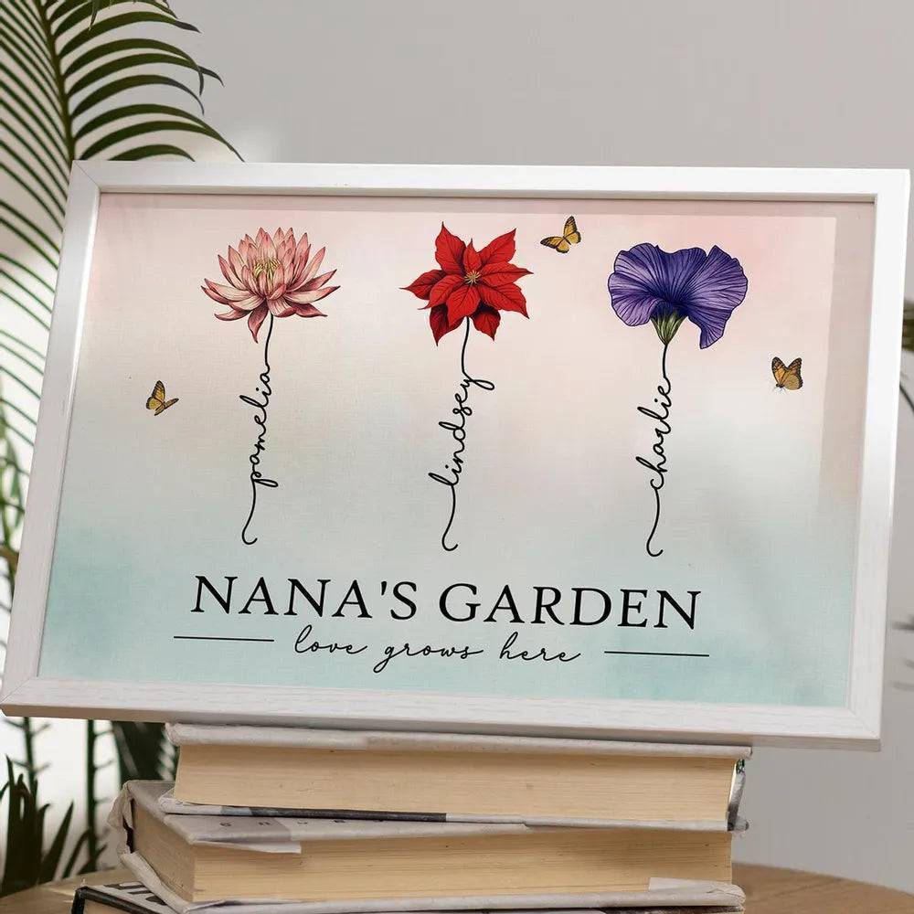 Grandma's Garden Love Grows Here Beautiful Birth Month Flower Gift For Grandma Mom Personalized Doormat or Poster or Canvas, Keychain, Plaque, Wallet Card