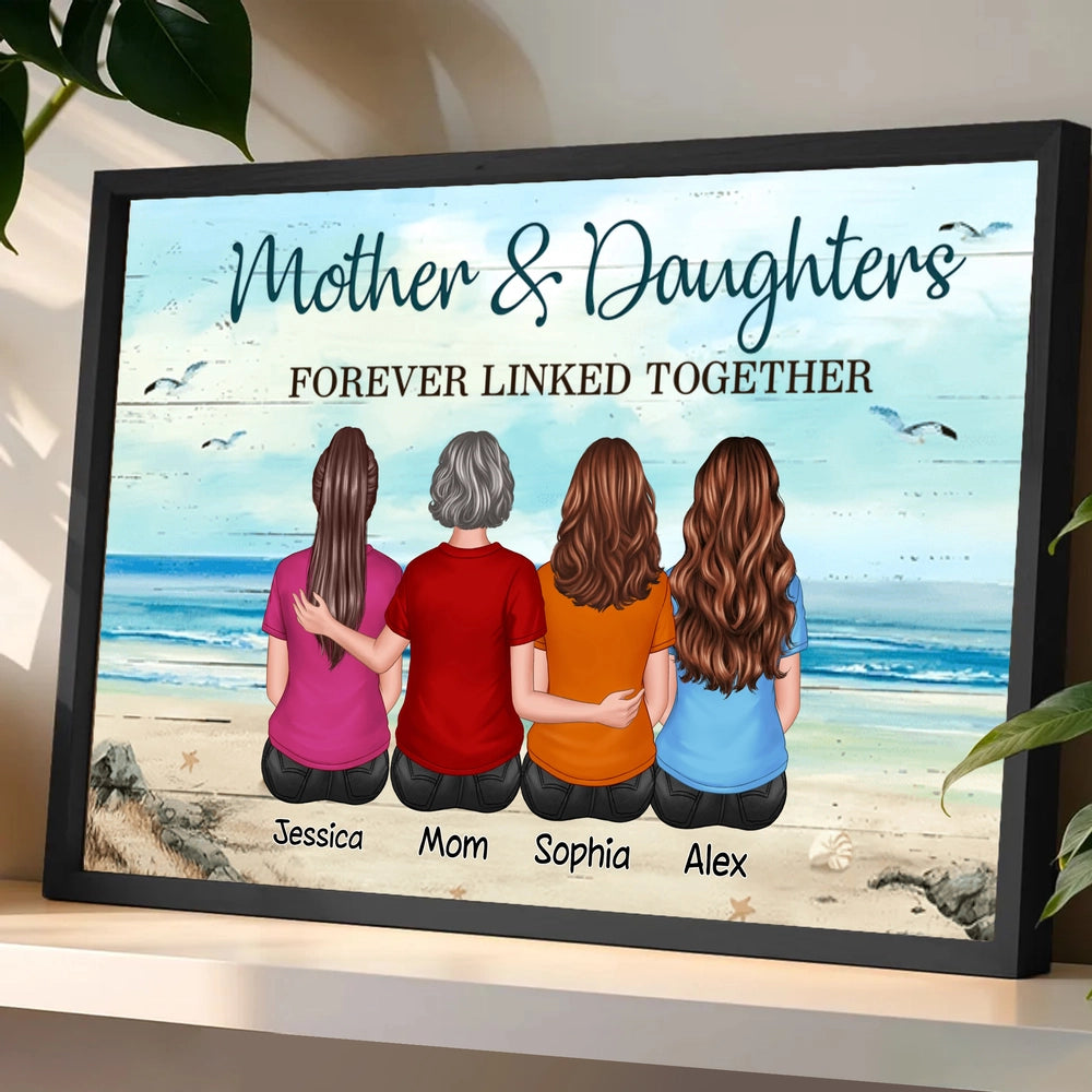 Custom Mother and Daughters Beach Poster, Back View Wall Art Keepsake, Sentimental Unique Gift for Moms on Any Occasion
