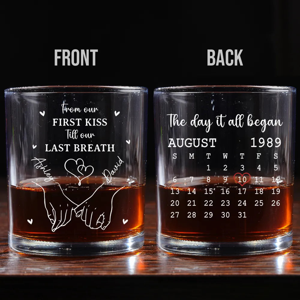 Personalized Whiskey Glass with Date Calendar – The Day It All Began Couple Gift for Romantic Anniversaries