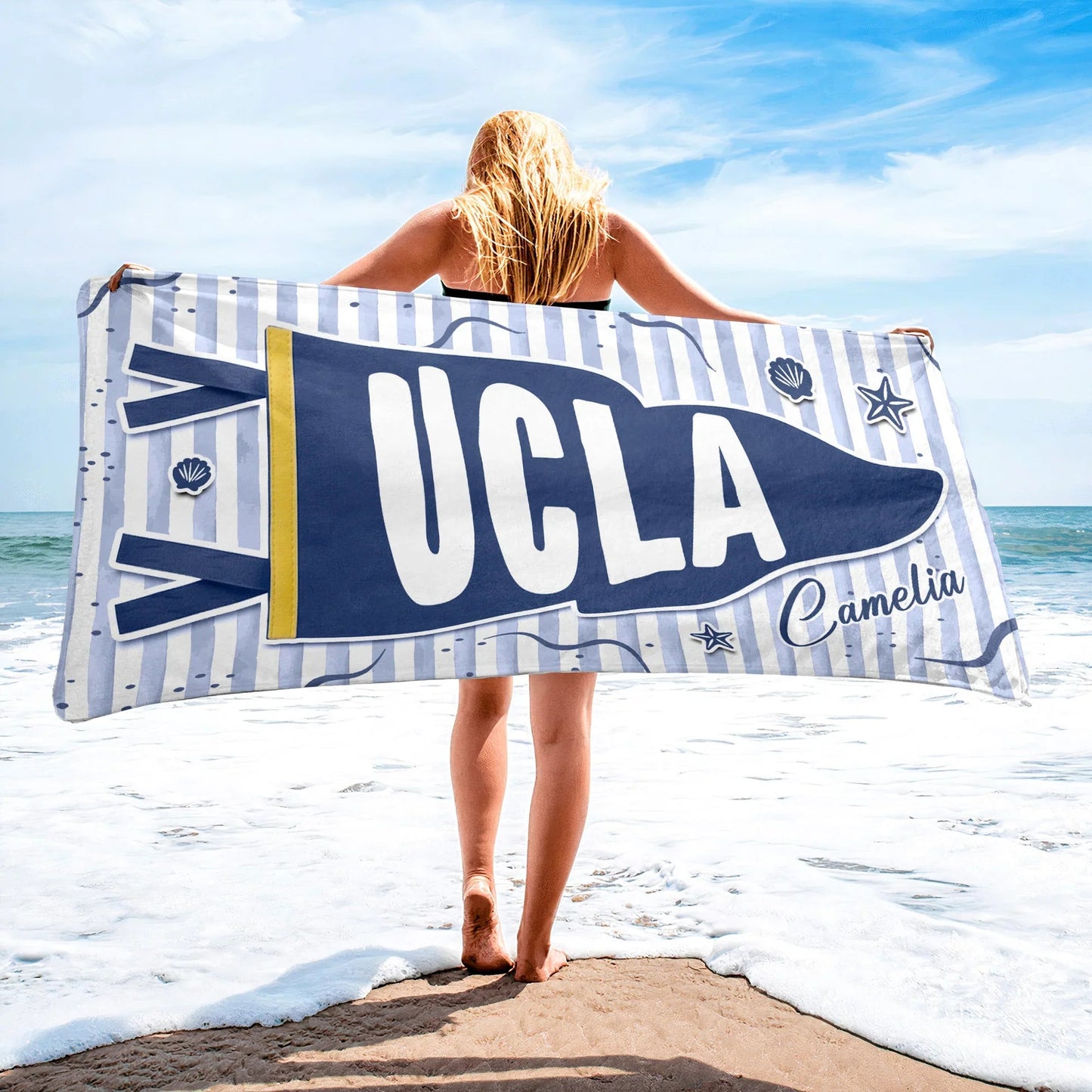 Personalized Beach Towel with Custom School Pennant Design for Poolside Days, A Unique Graduation Gift