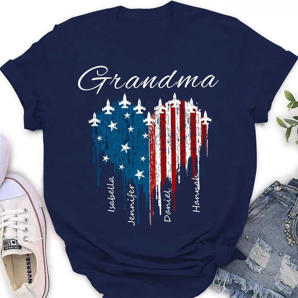 Personalized Grandma Classic Tee with USA Flag Heart - Unique Custom Gift for Fourth of July Pride