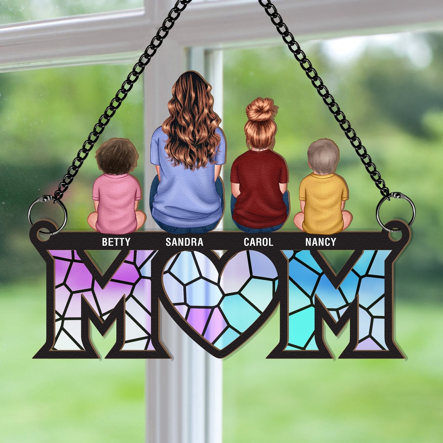 Custom Wood & Acrylic Ornament with Heartwarming Mother-Kids Design