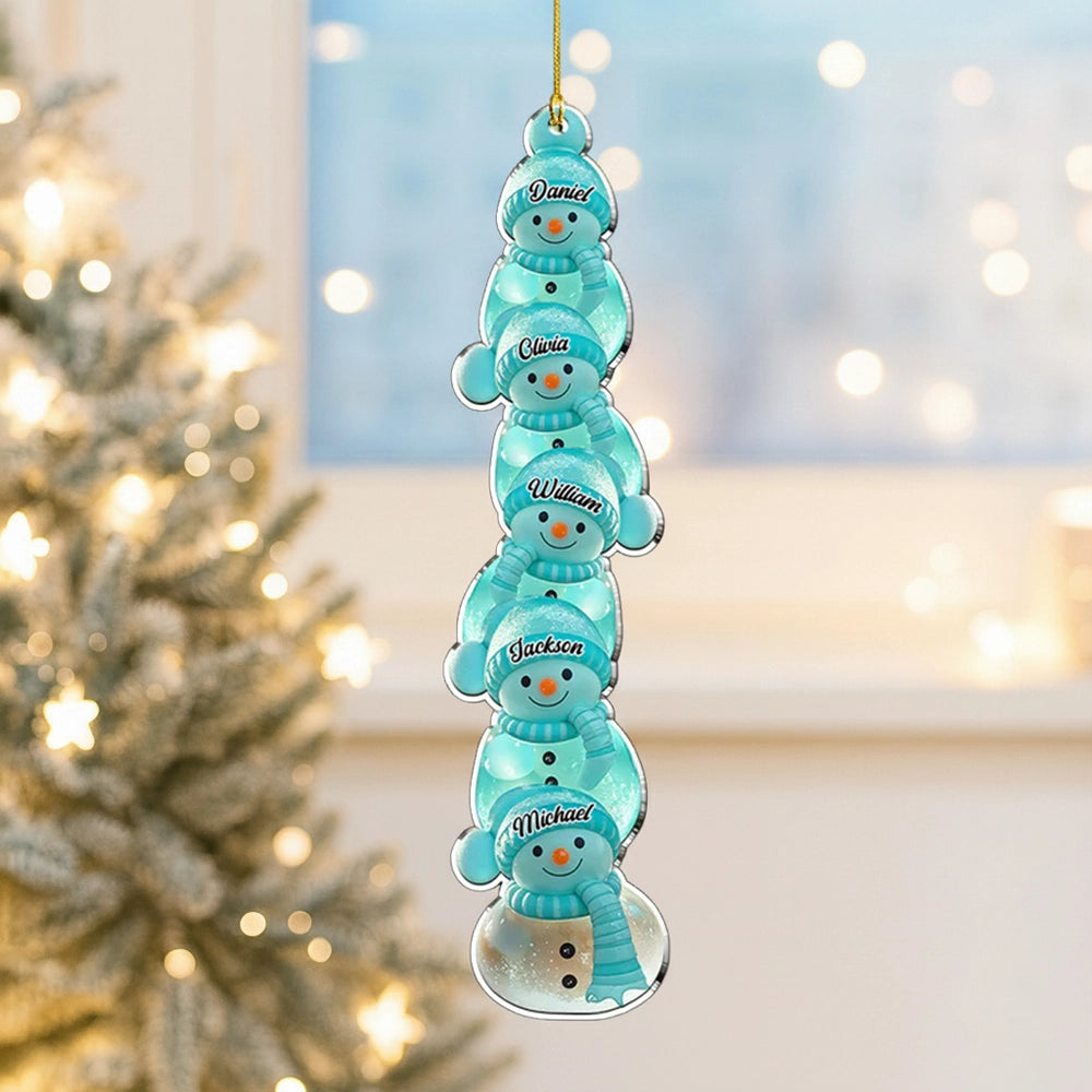 Teal Snowman Acrylic Ornament, Personalized Tree Decor for the Holidays, Creative gift for Families & Grandparents