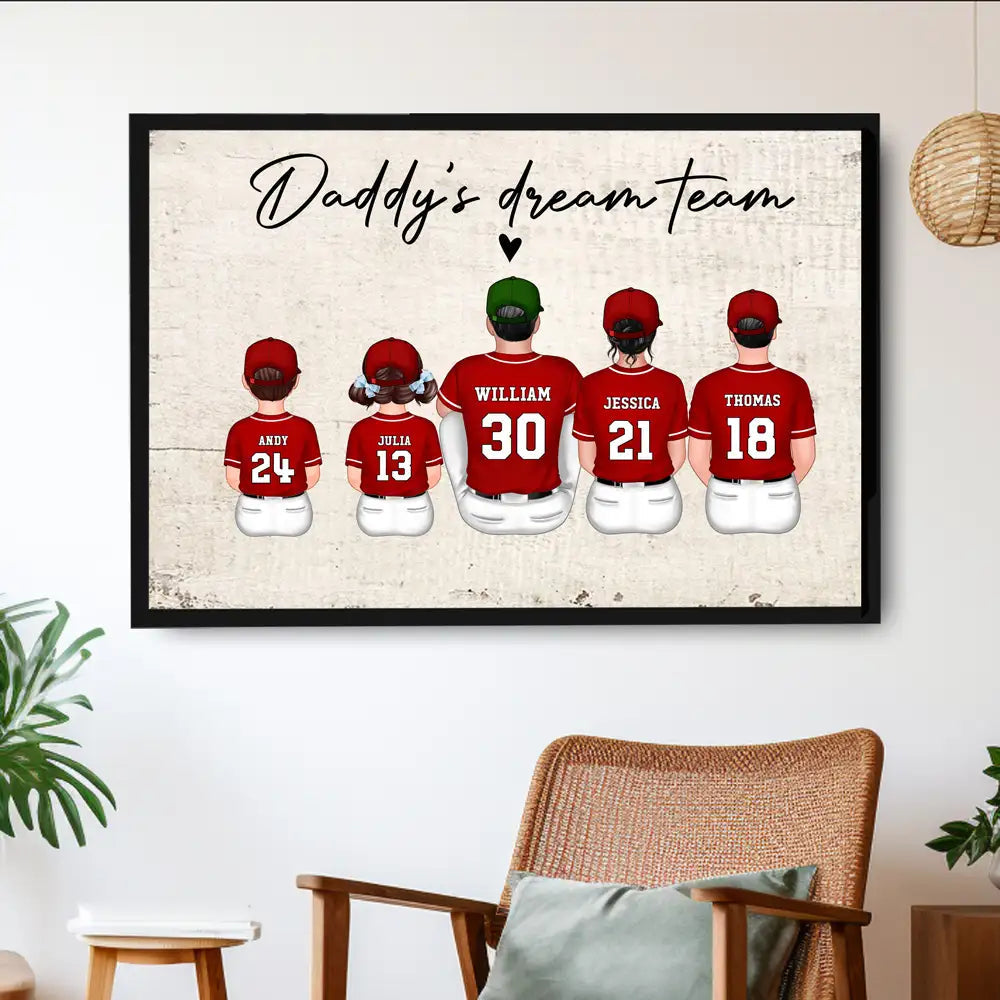 “Daddy’s Dream Team” Personalized Baseball Poster / Canvas – Home-Run Father’s Day Gift