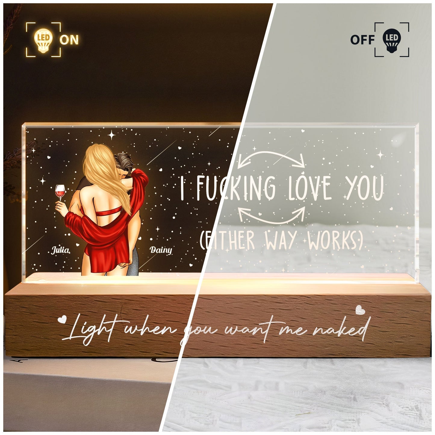 I F*cking Love You LED Light Plaque with Hugging Couple Illustration Cozy Night Light Romantic Unique Gift for Lovers