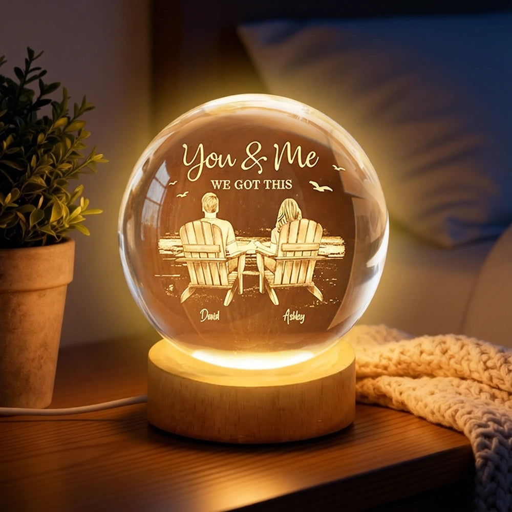 Personalized Globe Lamp with You & Me Beach Couple Scene, Unique Romantic Gift for Couples