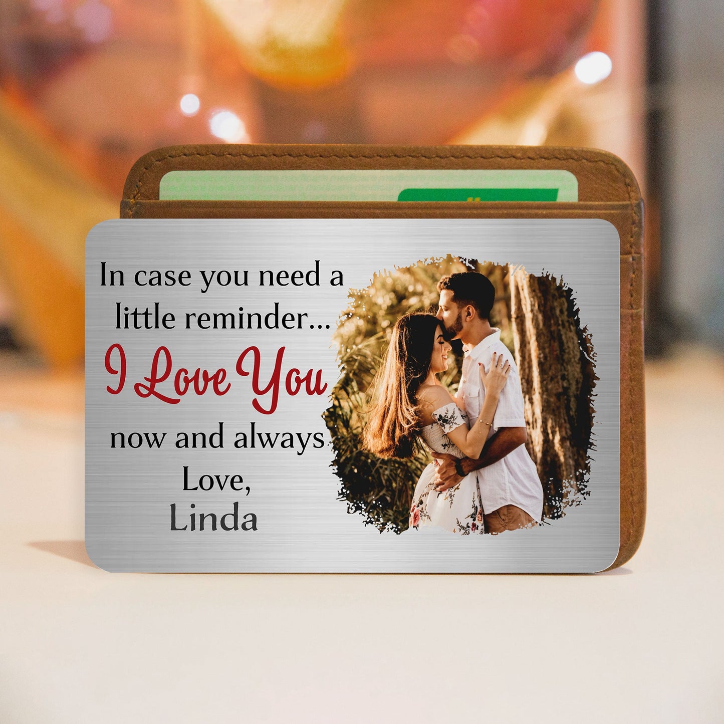 "I Love You" Custom Wallet Card – Engraved Love Message with Photo