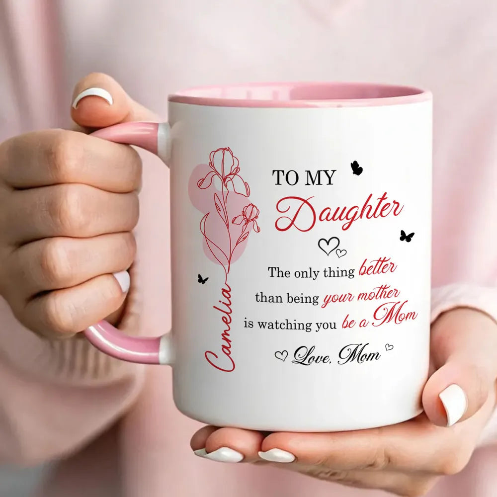Personalized Ceramic Mug with Heartfelt Daughter Quote and Floral Line Art, Unique Mother's Day Gift from Mom