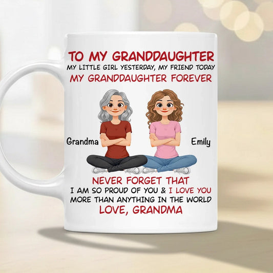 Personalized Grandma and Granddaughter Quote Ceramic Mug - Cute Cartoon Gift for Granddaughter, Daily Coffee Reminder