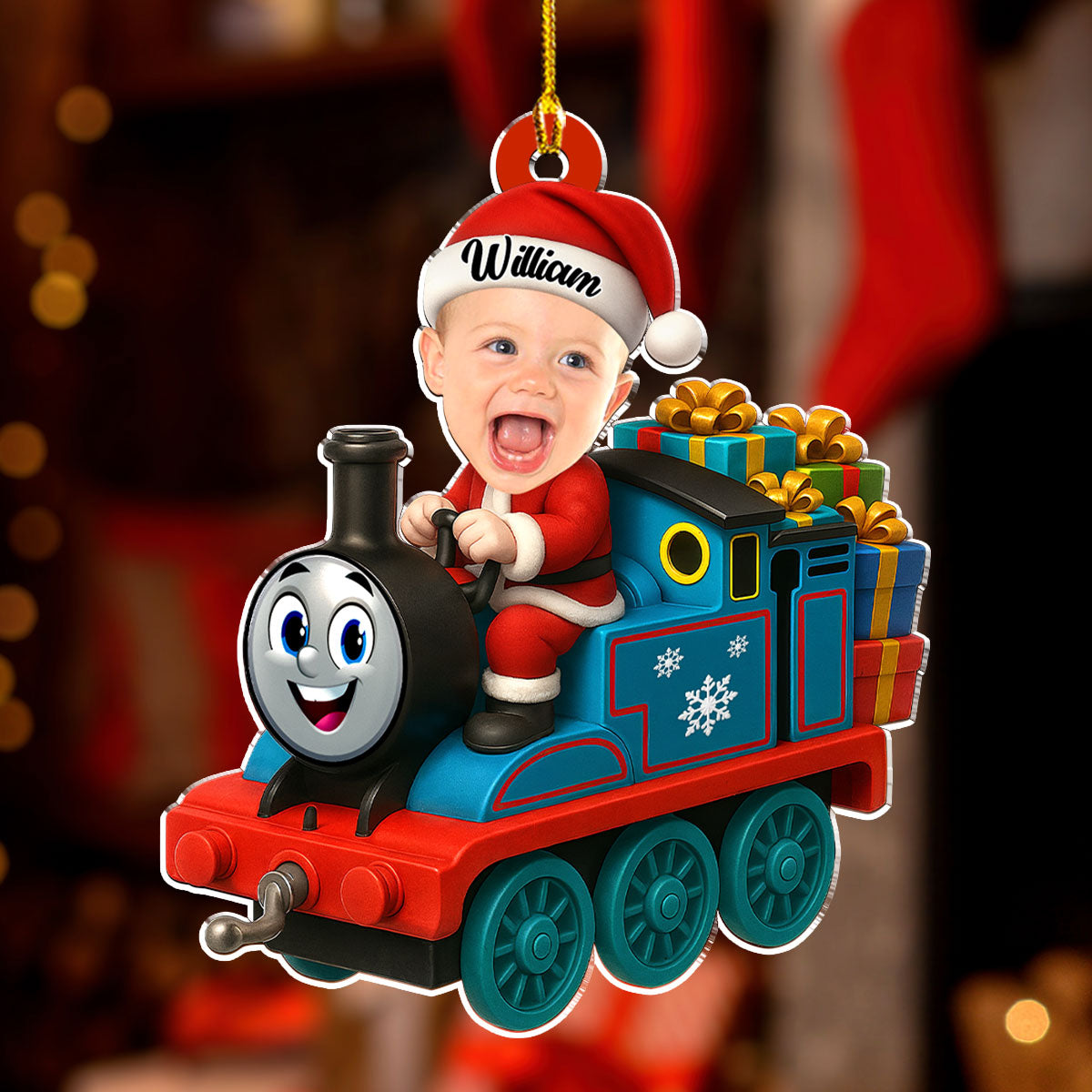 Acrylic Ornament Personalized Santa Train Tree Decor, Cute Cartoon Style, Festive Joy, A Unique Gift for Kids & Family