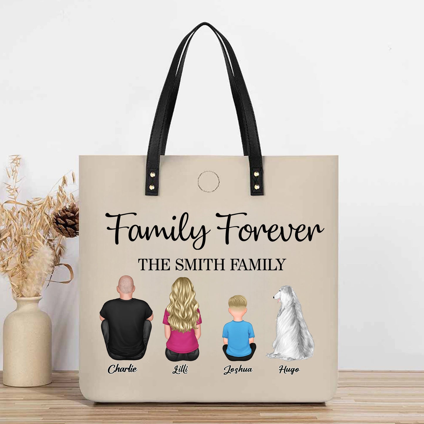 Family Forever Beach Design - Personalized Cotton Tote Bag, Wooden Carhanger, LED Plaque, Keychain, Poster, Wallet Card, and Pillow, Unique Gift