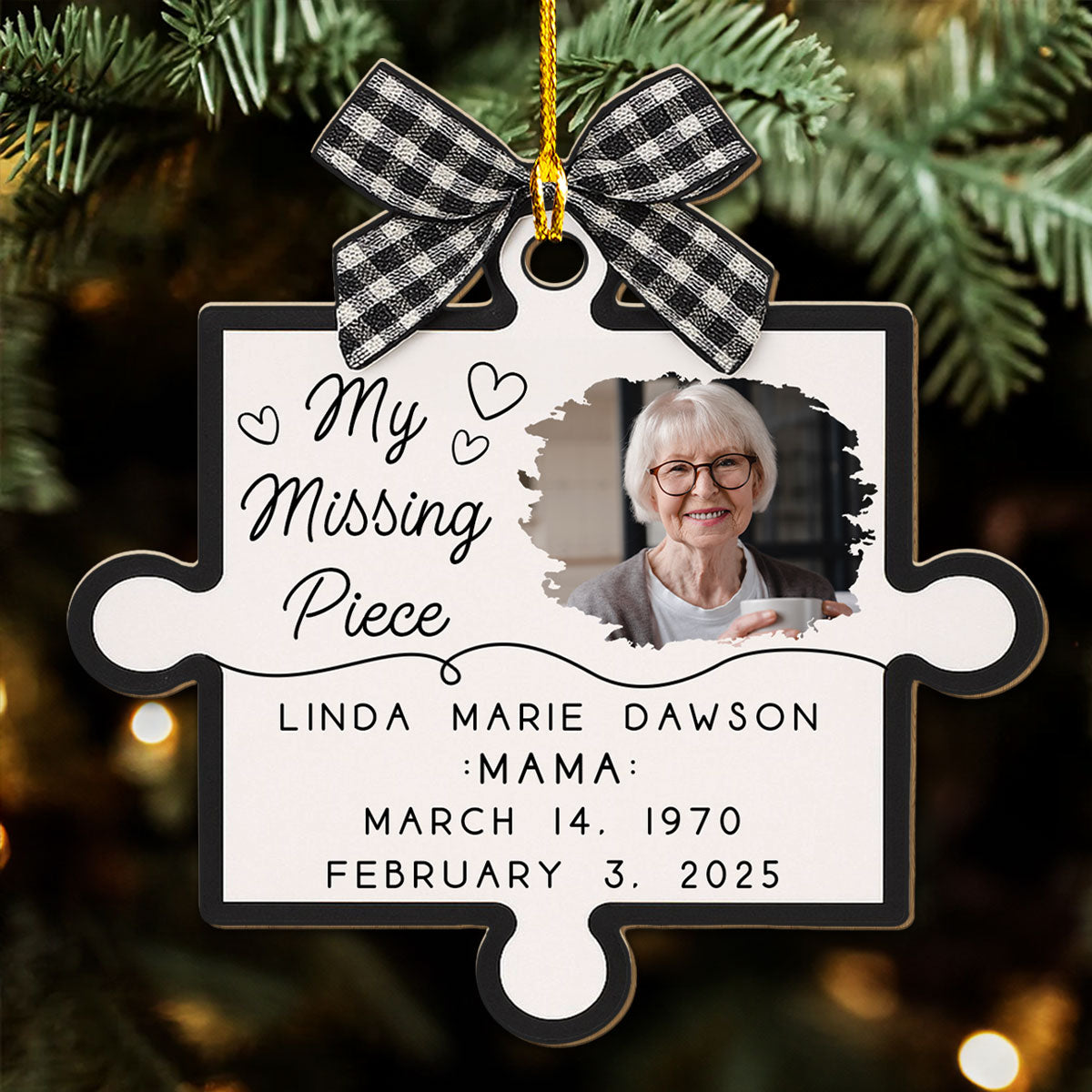 Personalized Wooden Ornament for Dad Memorial, Puzzle Piece Photo Keepsake, My Missing Piece Tribute, Unique Sympathy Gift for Family