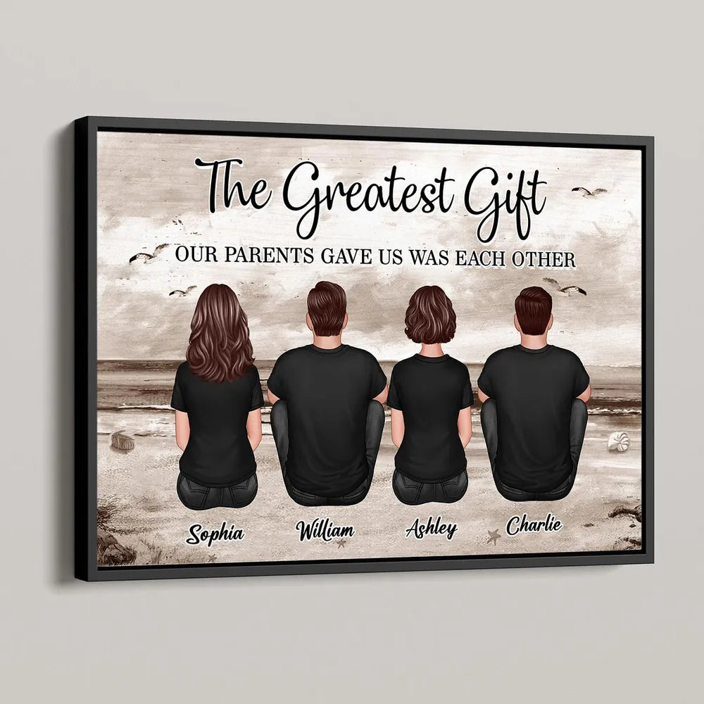 Personalized Siblings Beach Poster, Custom Back-View Illustration Wall Art, Nostalgic Unique Gift for Sister or Brother