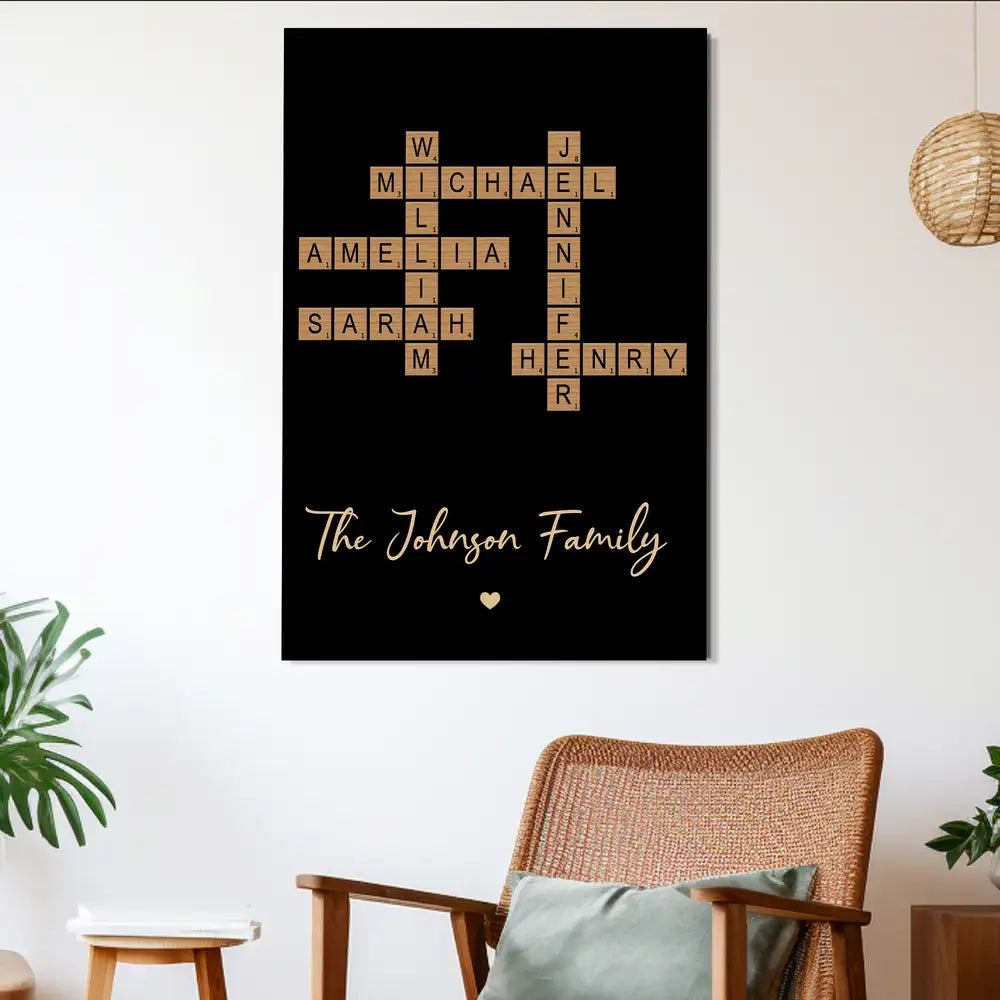 Custom Family Name Poster - Personalized Crossword Design Canvas