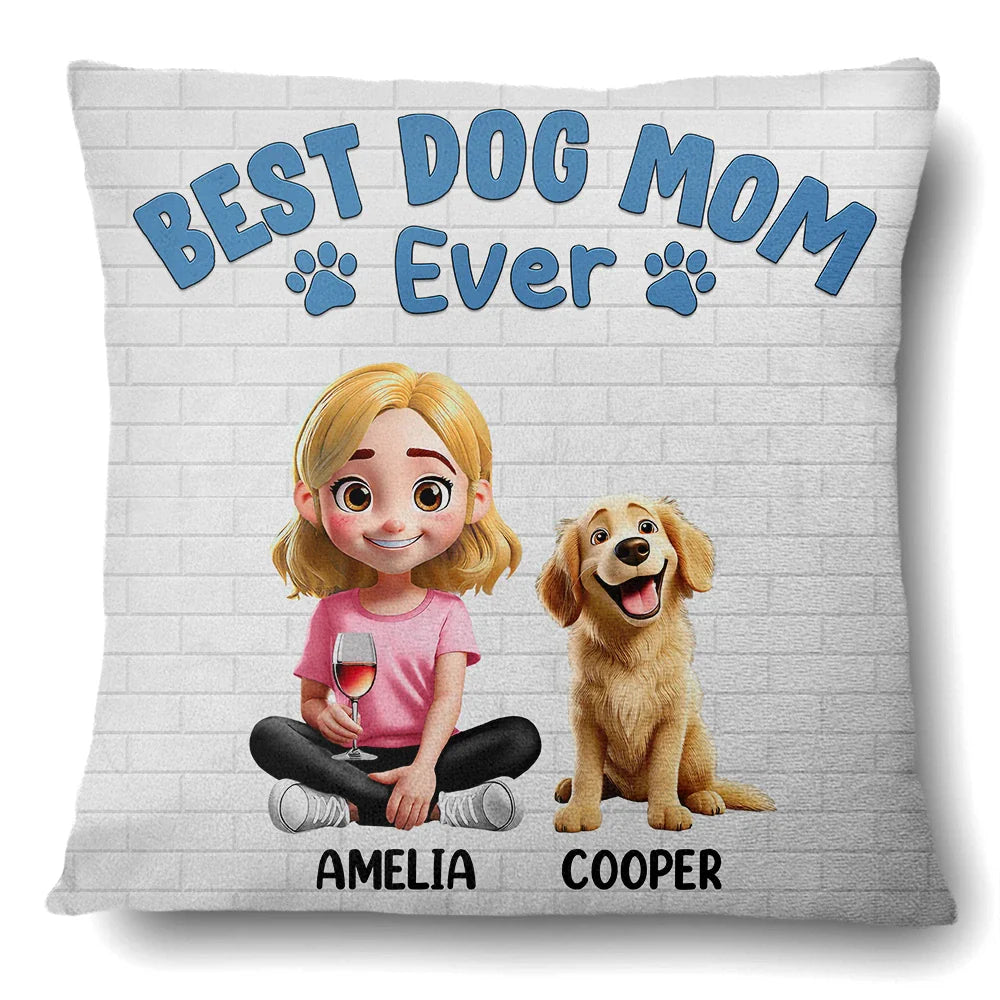 Personalized Square Pillow for Dog Moms and Dads – ‘Best Dog Mom/Dad Ever’ with Customizable Dog and Name