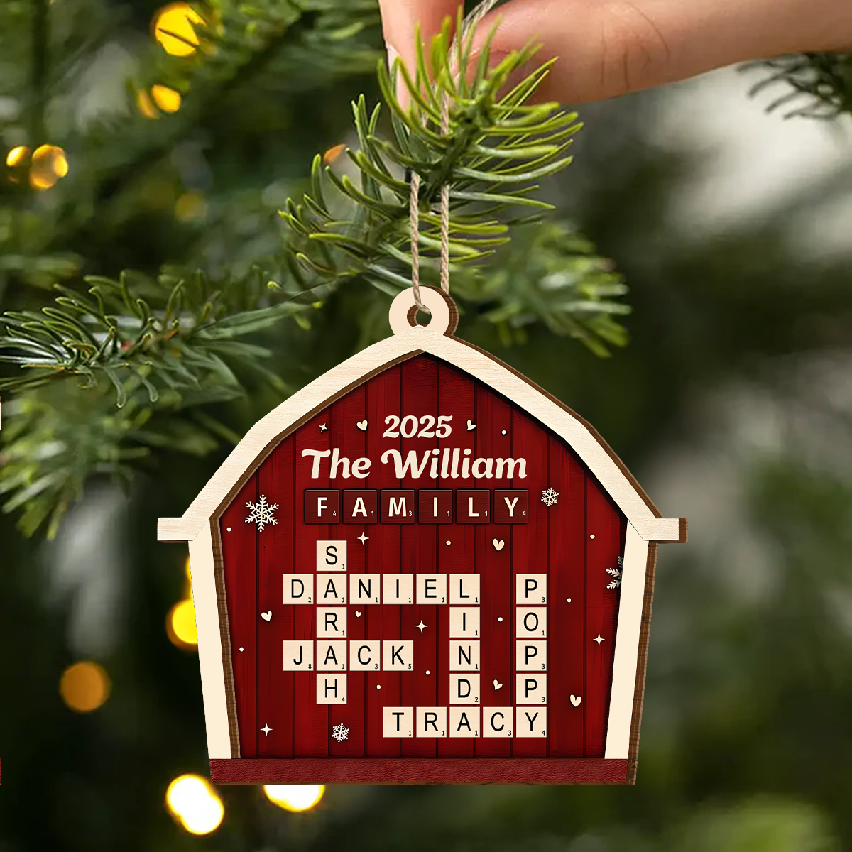 Family Crossword Barn - Personalized 2-Layered Wooden Ornament