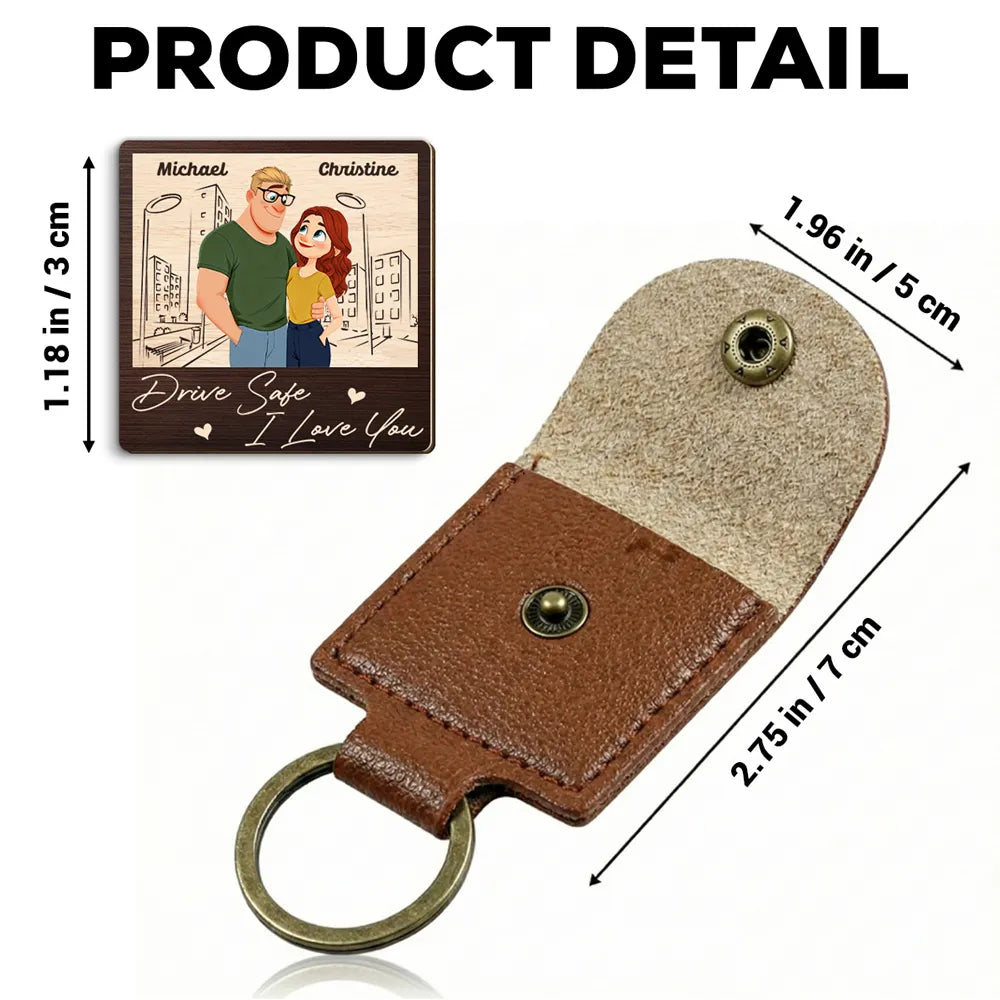 Personalized Wooden Pocket Hug Keychain Card With Couple Illustration Drive Safe I Love You Unique Gift For Boyfriend Or Husband