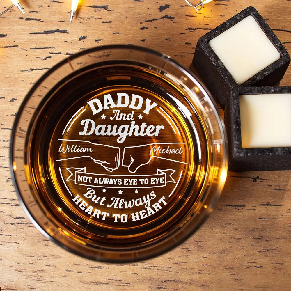 Daddy And Children Always Heart To Heart - Custom Whiskey Glass for Dad – Personalized Father’s Day or Birthday Gift