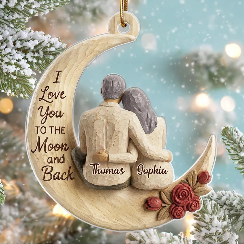 Acrylic Ornament Couple Hugging on Moon I Love You to the Moon and Back Unique Gift for Anniversary Romantic Keepsake