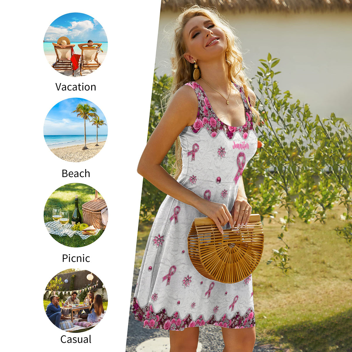 Breast Cancer Awareness - Personalized Breast Cancer Awareness Sleeveless Dress