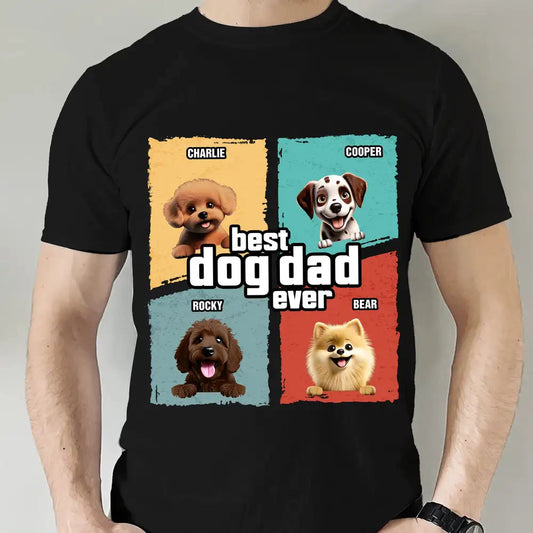 Personalized Dog Dad Shirt – Custom Pet Names with Cartoon Dogs, Perfect Gift for Pet-Loving Dads